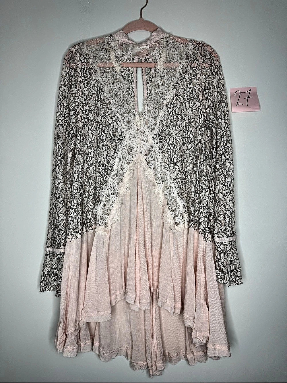 Free People Floral Lace Mini Dress in Pink & Gray Size Medium New Without Tags